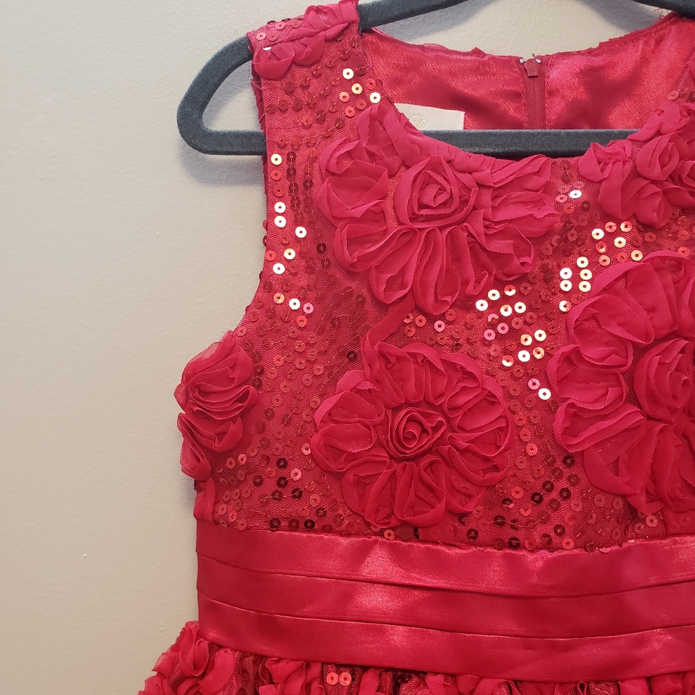 American Princess Red Sequin Sleeveless Dress Size G10 Rosette Floral Embroidery - Picture 4 of 13